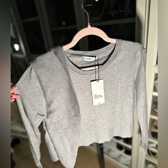 Zara grey one shoulder ruffle crop sweater. Size small NWT - Picture 11 of 11